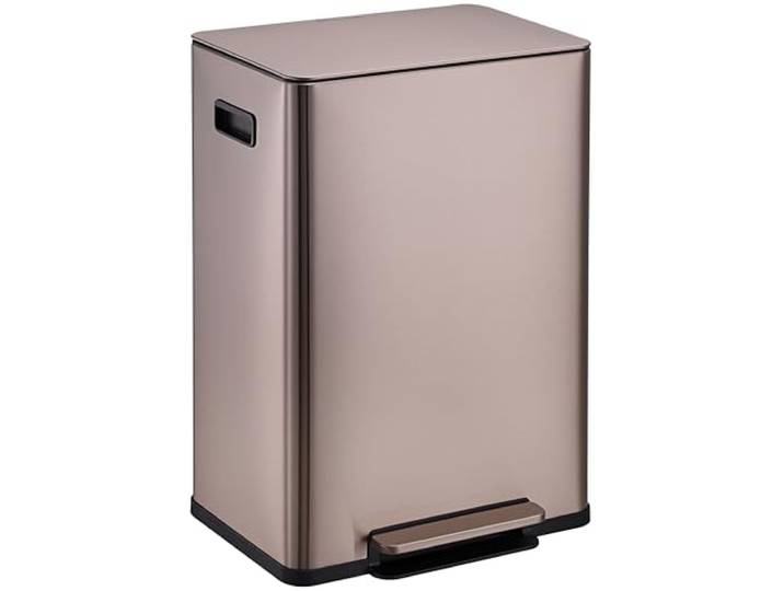 Simpli-Magic Infinity Edge 60 Liter rechteckiger handfreier extra großer Küchenabfalleimer, sanft schließender Einzeldeckel, Recycling-Mülleimer, Edelstahl, Gold