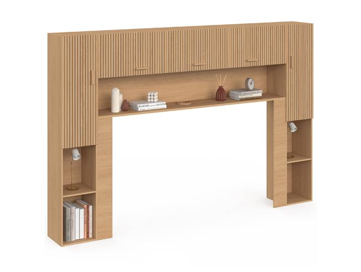 Pont De Lit Juliette 226 Cm Avec Rangements Effet Lattes Tasseau De Bois