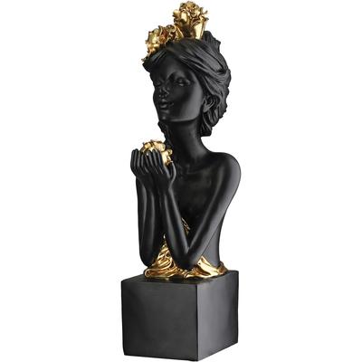 Skulptur GILDE "Skulptur Frau Rosenliebe schwarz", schwarz, B:14cm H:42cm T:16cm, Kunstharz, Dekofiguren, Frauenfigur Rosenmotiv romantische Skulptur edle Dekoration
