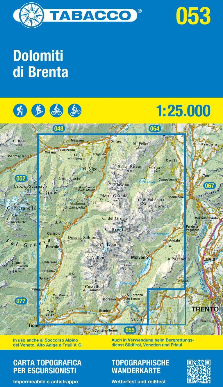 Carte de randonnée n° 53 - Dolomites de Brenta (Dolomites)   Tabacco