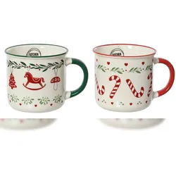 Christmas Decorations 1 Weihnachtstasse 12cm Porzellantasse Weihnachtsmotiv Teetasse Kaffeetasse Teebecher Vintage Porzellan Becher Geschirr Geschenk Creme Weiß Bunt