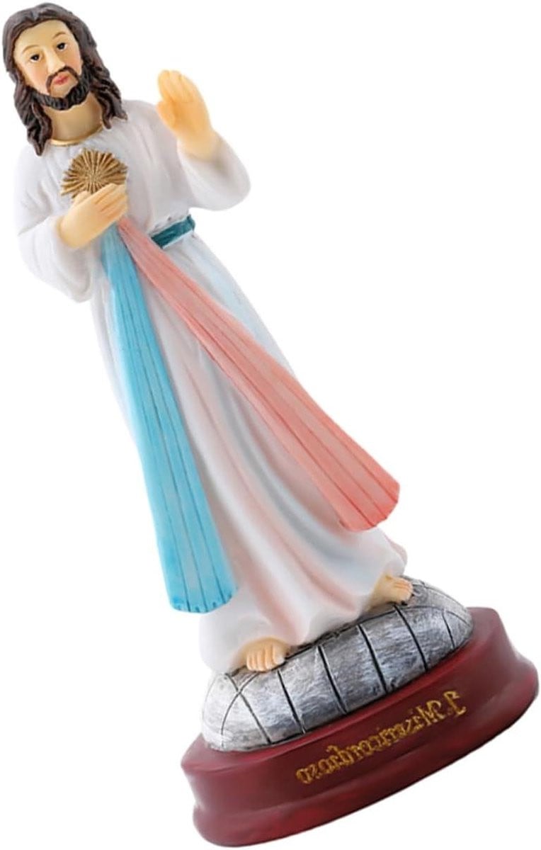 Jezus Beeldje - Religieus Ornament van Hars - Desktop Decoratie - Gekleurd - Hoogte: 13,5 cm