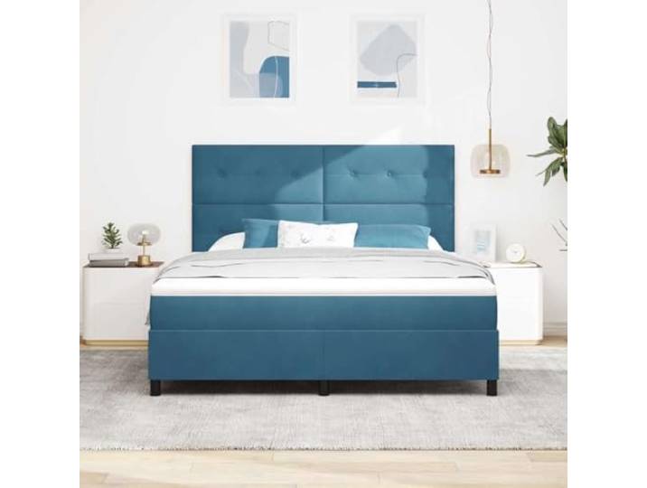 KTHLBRH Boxspringbett dunkelblau 180 x 200 cm Samt Kopfteil verstellbar, 2 Höhen, Massivholz, Traglast 280 kg, einfache Montage