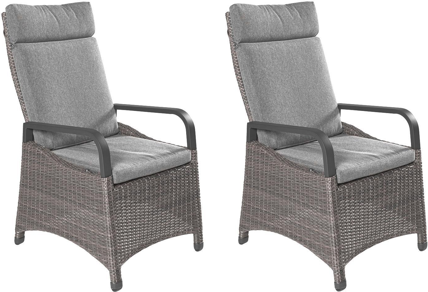 Gartensessel - Braun - Anthrazit - Kunststoffgeflecht - verstellbar - 2er Set