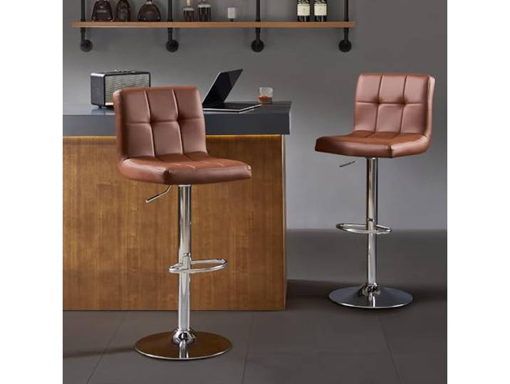 Nestvatto Barhocker 2er Set, gepolsterter quadratischer Drehbarhocker mit Rückenlehne, höhenverstellbarer Tresenhocker für Kücheninsel, Esszimmer, Braun