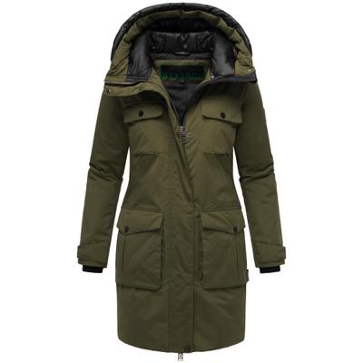 Winterjacke NAVAHOO "Eissturm 14", Damen, Gr. M (38), grün (olivgrün), Material: 100% Polyester, gerade hüftbedeckend, weit gerader Abschluss, Jacken Winterjacke, Wasserabweisende Jacke mit Kapuze