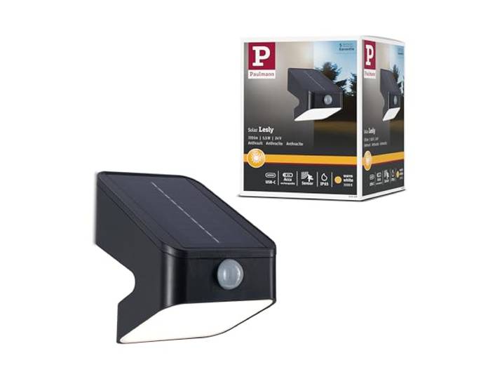 Paulmann 94608 Lèche-mur solaire LED Lesly détecteur de mouvement crépusculaire (IR) IP65 carré 113x126 mm 3000K 5\,5W 400lm anthracite matière plastique