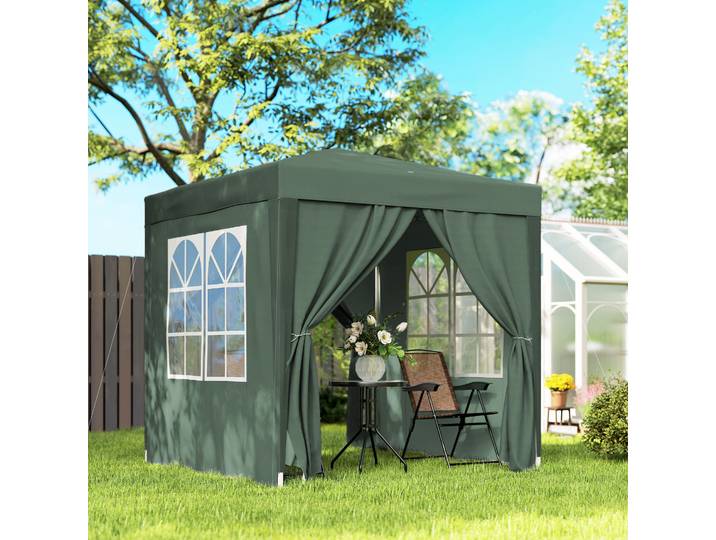 Outsunny Tente Pliante 2x2m Barnum Vert Foncé avec Parois Amovibles