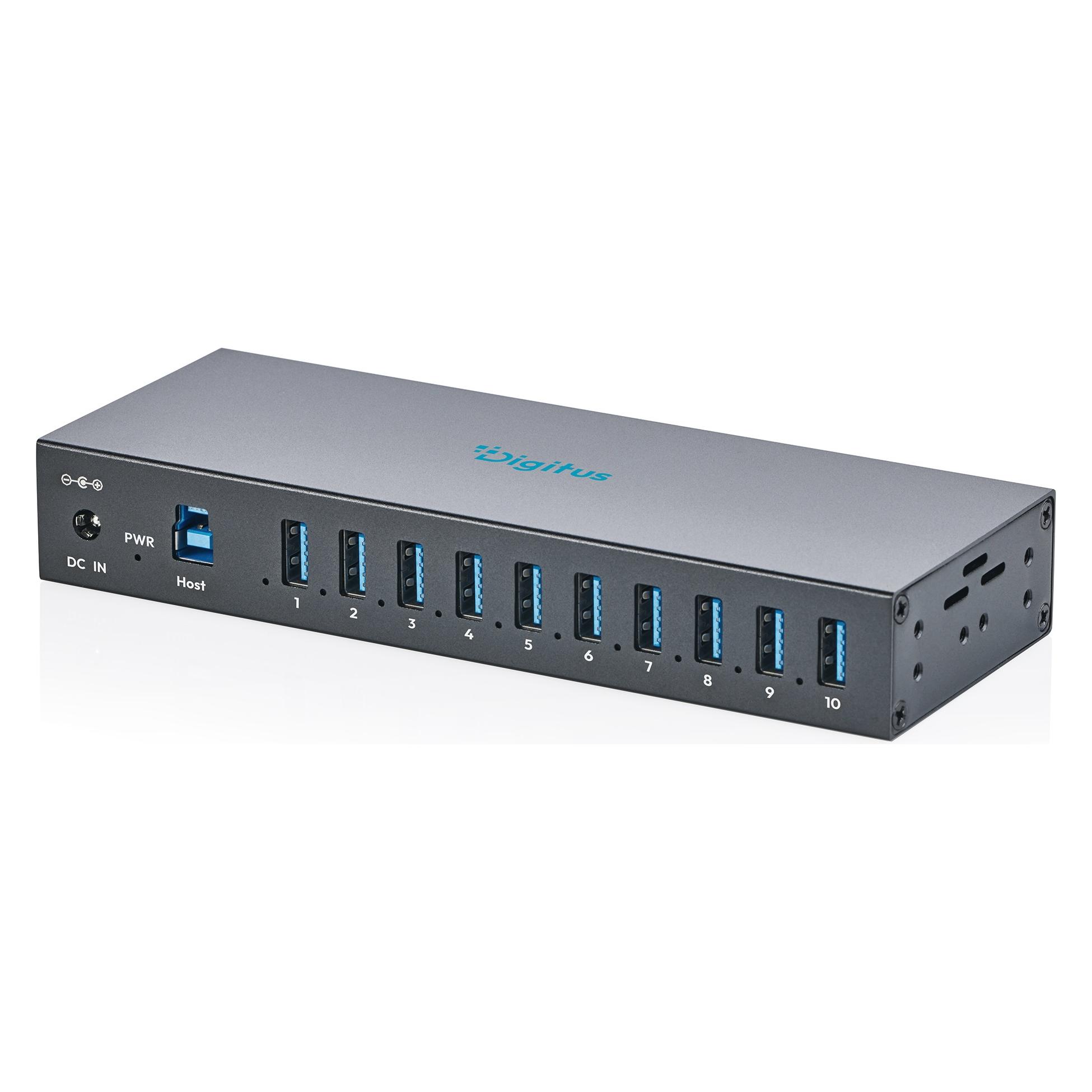 Digitus USB 3.2 Gen 1 industrieller Hub, 10-Port 10x USB-A, 5 Gbit/s, schwarz (USB-A, 10 Ports) (DA-70262)