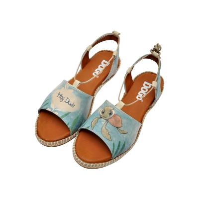 Sandale DOGO "Hazel Victor Bicycles Damen Sandalen, Hazel Spread Your Wings", Damen, Gr. 39, ungefüttert, Normalschaft, blau, Lederimitat, Schuhe Sandale, Handgefertigt