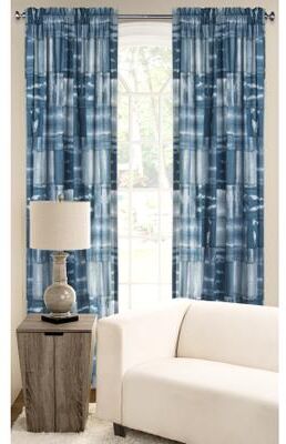 SIScovers White/Blue Polyester Microfiber American Vintage Window Curtain Panel - American Vintage - 50 x 84