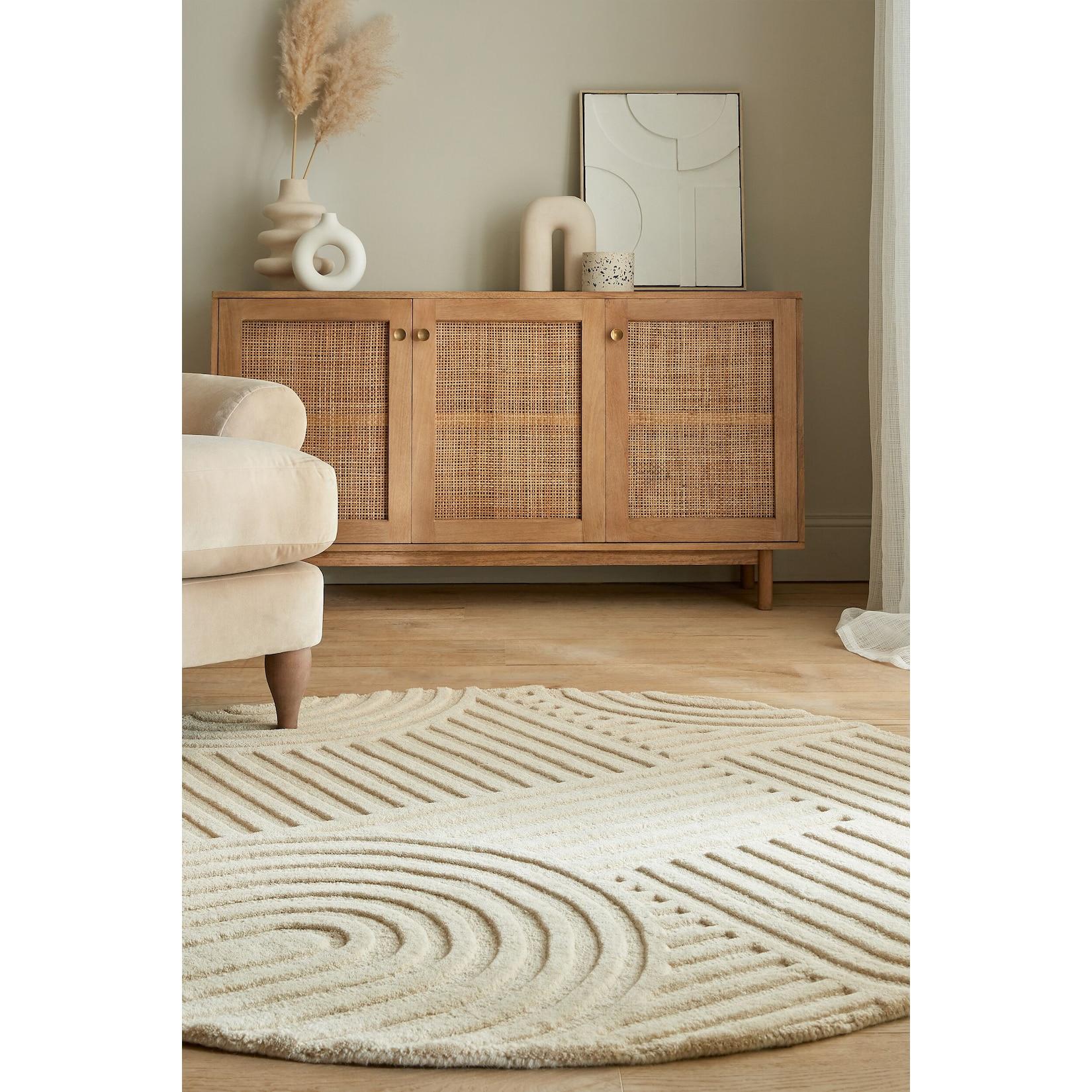 Wollteppich Hoch-Tief Natur Ø160 cm - LEVEN Kadima Design