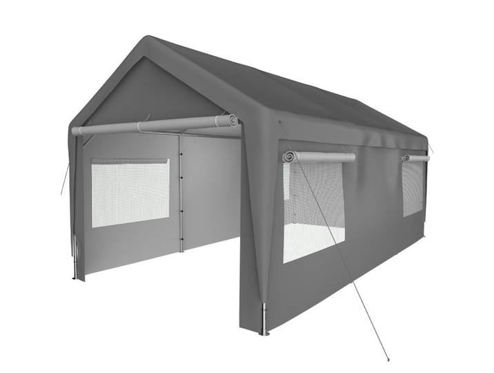 Oxeza Gerätehaus 592.84/310.9/276.75 cm Grau mit Roll-Up-Fenster, Abnehmbare Seitenwände und Dach, Metall, Mode, Rechteckig, 310.9x276.75x592.84 cm, Gartenzubehör, Geräteschuppen