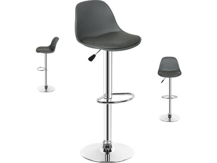 Tabourets de Bar MENGDA - Lot de 2 Chaise Haute de Bar Hauteur Réglable - PU Gris