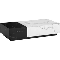 COUCHTISCH Weiß Schwarz Marmor-Optik 120x60x28 cm mit Schubladen und Stauraum