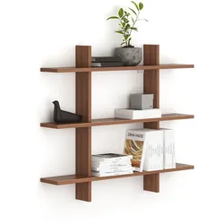 Büro-Wandregal dreifach SOLID, 1250 x 200 x 1075 mm, Nussbaum