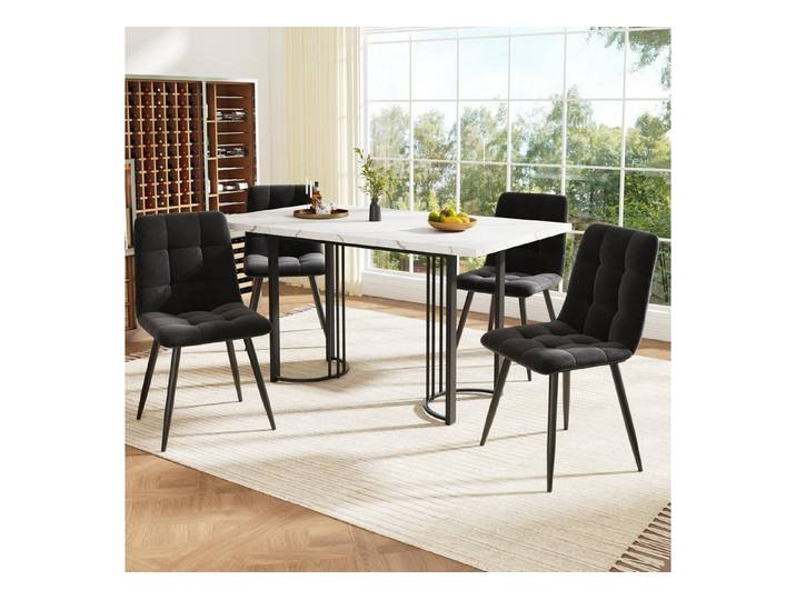 LuxusKollektion Essgruppe Essgruppe Ausziehbar Esstisch 140x80 Metall Stühle Samt 4