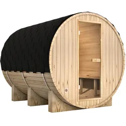 DELUKE® Fasssauna Outdoor mit Elektroofen PIET - für 6 Personen, inkl. Saunazubehör | Außensauna Gartensauna Saunafass | Selbstmontage
