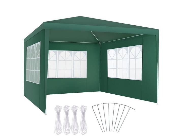 tectake Pavillon Barinas, wasserdicht, grün, Grün, Kunststoff, Quadratisch, 300x250x300 cm, Sonnenschutz, Pavillons