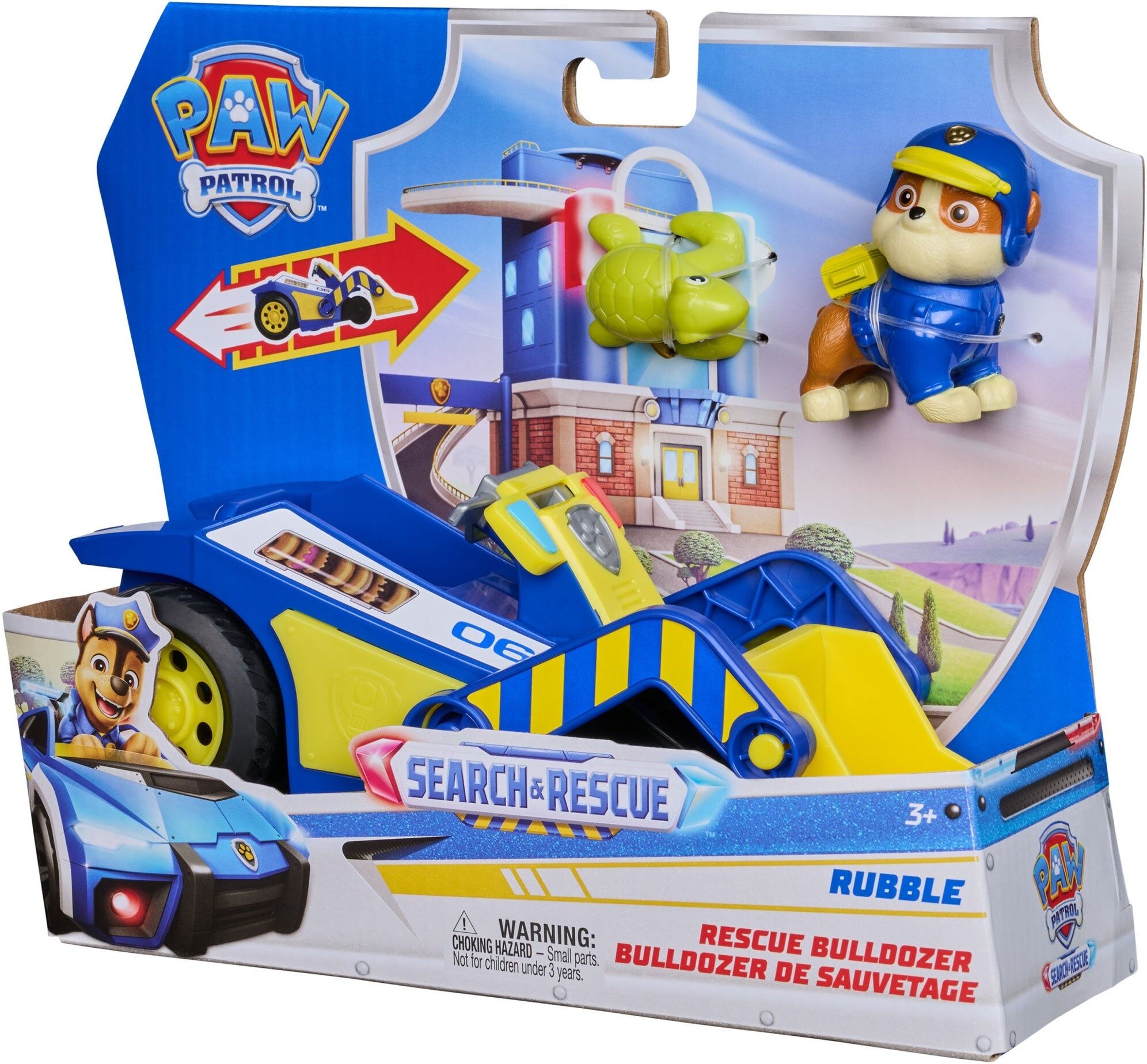 PAW Patrol Search ; Rescue Rubble Rescue Bulldozer Vehicle with Figures for Kids - 15 cm - Bright Yellow - Spin Master