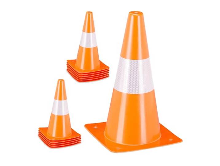 Relaxdays Cône de signalisation\, lot 12\, Bande réfléchissante\, Football\, Hauteur : 31 cm\, Orange et Blanc