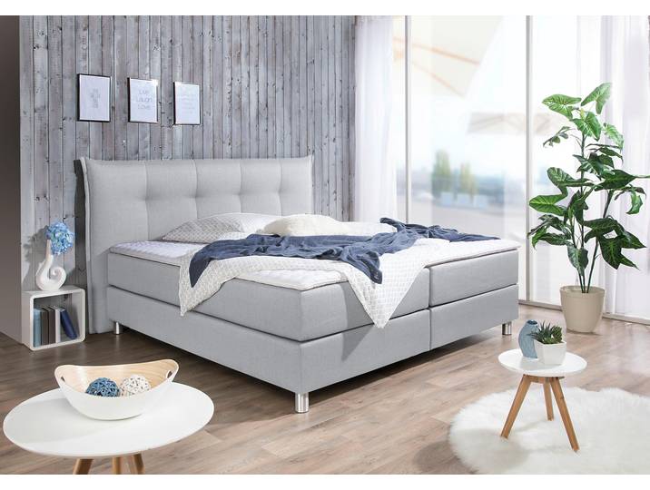 Boxspringbett, 180x200 cm, Polyester, Hellgrau, Bonnell-Federkern, Modern, Maintal