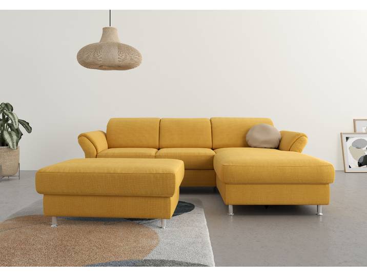 Ecksofa, Webstoff, Gelb, 250×185 cm, Mit Recamiere Rechts, Sitzplatz 4, sit&more