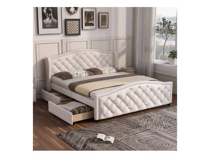 REDOM Polsterbett Doppelbett, Stauraumbett (140x200cm), mit 2 Schubladen