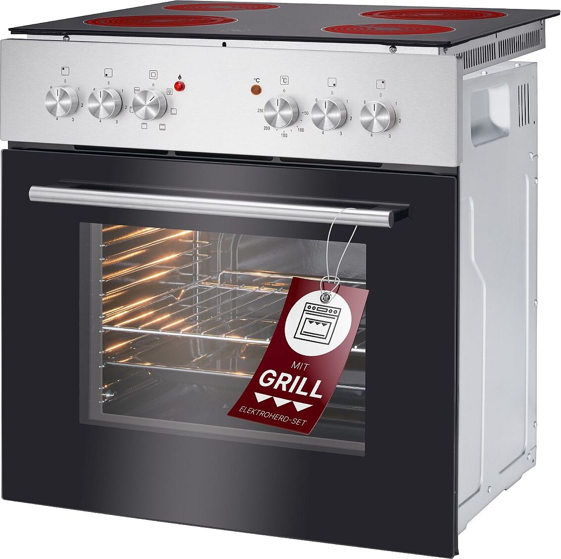 Bomann Backofen mit 60cm Glaskeramik-Kochfeld | Einbaubackofen 61L Nutzinhalt | Backofen Set mit 50°C - 250°C Bereich | mit 5 Backofen-Funktionen & Vollglastür 3-Fach verglast | EHBC 7935 IX