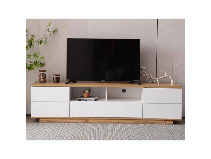 Meuble TV moderne - GENERIQUE - LIBERT - Blanc - Salon - Rectangulaire - Contemporain - Design