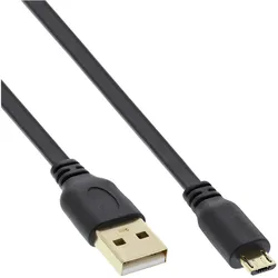 INLINE Micro-USB 2,0 Flachkabel, USB-A Stecker an Micro-B Stecker, 0,3m