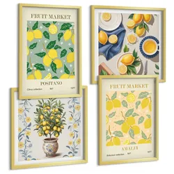 BILDER SET 4er Set - 50x50 cm & 40x60 cm Goldrahmen - Zitrusfrüchte aus Italien