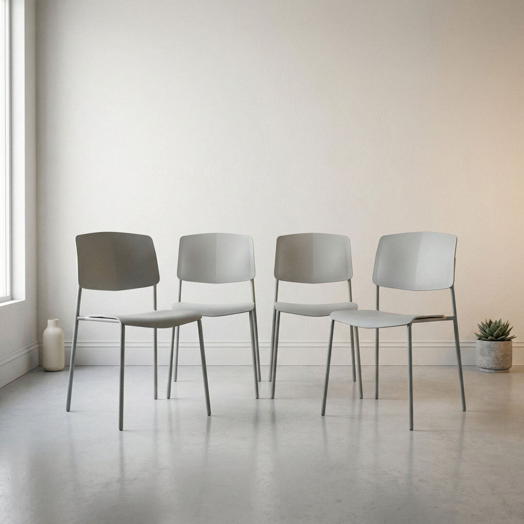 Core Products Set of Four Black Aspen Academy Kitchen Side Chairs, Stackable Design, Plastic Light Grey 83.5cm H X 45.5cm W X 49.5cm D