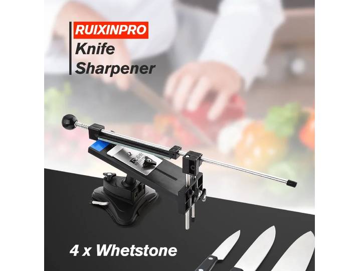 RuFête in Pro II-Affûteur de couteaux de chef professionnel, système d'affûtage de cuisine, tout en acier, angle fixe, 4 pierres à aiguiser