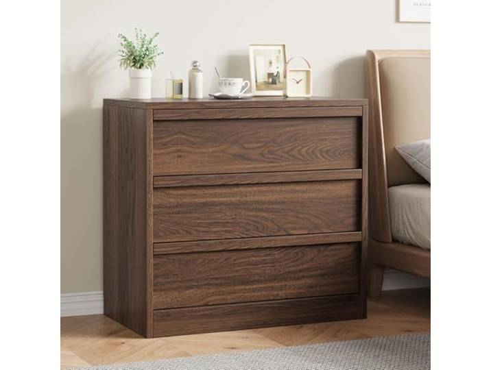 RBFGYIOP Große Kapazität und kompaktes Design – Moderne Kommode für Esszimmer/Schlafzimmer, 3 Schubladen, robustes Holz, sicher und vielseitig, auch ideal als Beistelltisch – Walnut Farbe, 3