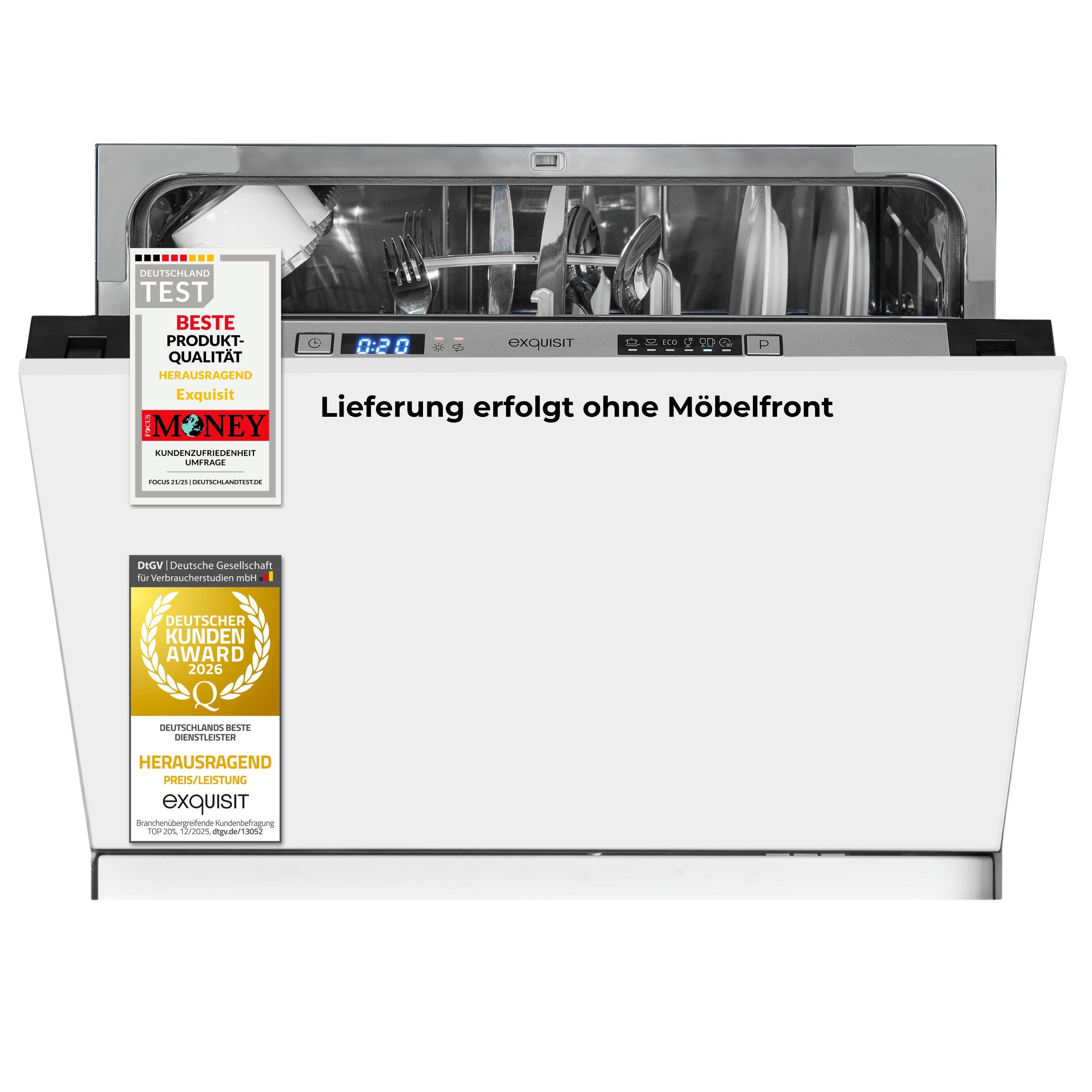 Exquisit Geschirrspüler, 6 Maßgedecke, Einbaugerät, 49 dB, 6 Programme, Startzeitverzögerung, EGSP1060-E-030D schwarz