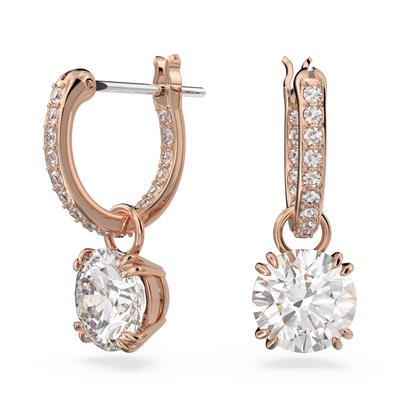 Paar Ohrhänger SWAROVSKI "Stilla Round", rosa (roségoldfarben, kristallweiß, kristallweiß), Ohrringe, Damen, Metall, mit Swarovski Kristall - Einhänger abnehmbar