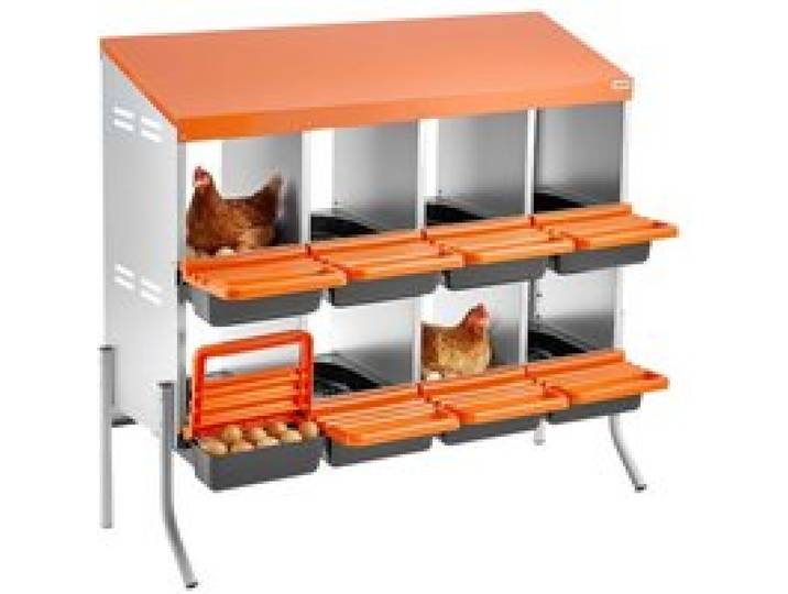 VEVOR 2-stöckiges Legenest 1060x525x990 mm, 8 Fächer, Hühnernest aus Metall mit Stützbeinen, Geflügelnester, Abrollnest, ideal für Hennen, Enten, Hühner & anderes Geflügel, Orange