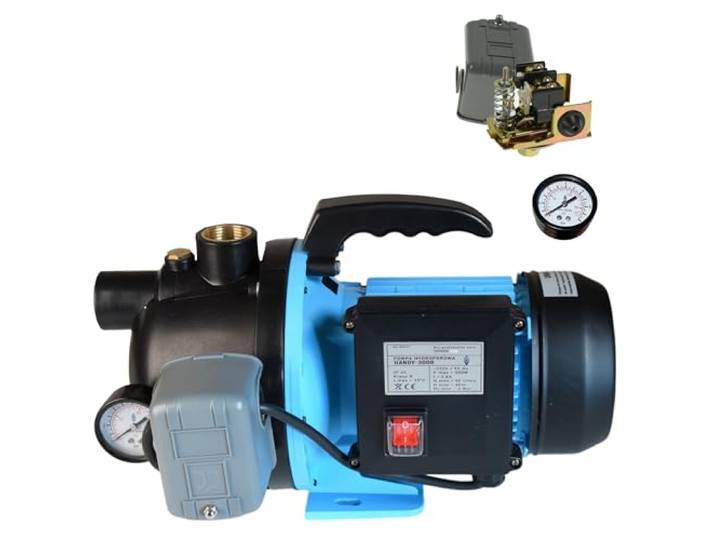 Wasserpumpe HANDY 3000 mit Zubehör - Gartenpumpe (550W, 3000l/h, Förderhöhe 40m) - mit Druckschalter Controller - Tragbare - Hauswasserwerk - für Bewässerung - elektrische Pumpe zum Tank