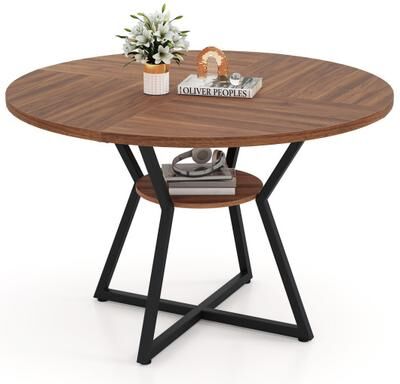 "Costway 47"" Round Dining Table for 4 with Storage Shelf-Brown"