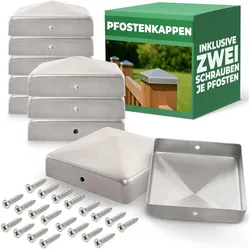 Novatool, Zaunpfosten + Pfähle, 10er-Set Edelstahl Pfostenkappen 91x91mm mit Schrauben, Pfostenabdeckung Pfostenkappe 9,1cm