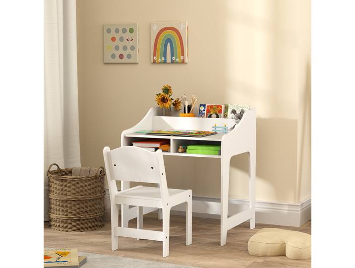 AIYAPLAY Bureau et Chaise Enfant 3-8 Ans avec Rangement Blanc
