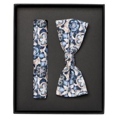 Fliege VENTI "VENTI Set aus Fliege und Einstecktuch gemustert", Herren, blau, 100% Baumwolle, Fliegen