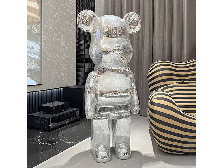 Grand ours en résine de 50cm, miroir Disco, Sculpture d'ours violent, Statue sur pied délicate, décor de salon, cadeau de pendaison de crémaillère