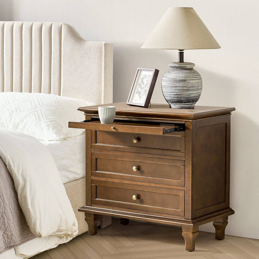 Marlow Home Co. Dominic Country 72cm W 3 - Drawer Bedside Table Walnut 69cm H X 72cm W X 40cm D
