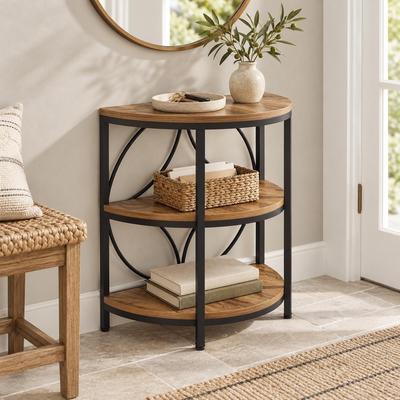 Lee 3-Tier Half Round End Table with Storage Shelves & Metal Frame