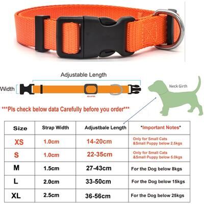 Uplift Picks Adjustable Nylon Pet Collar Durable Neck Band For Puppies Cats And Small Dogs orange s 22 35cm