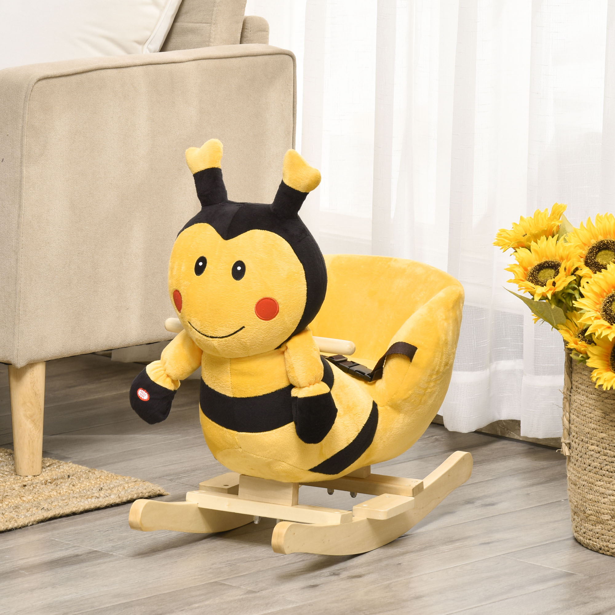 Homcom Cavallo a Dondolo in Legno per Bambini Ape Giochi Educativi 60x33x45cm Colori Giallo e Nero per Sviluppo Motorio Aosom