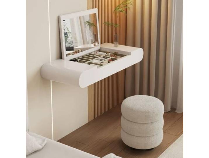 Modern Wandmontierter Schwebender Schminktisch aus Holz,vielseitig nutzbar Platzsparend, klein, Aufbewahrung, vollständig montiert, für Schlafzimmer und Badezimmer(B,31.5*15.7*7.1in)