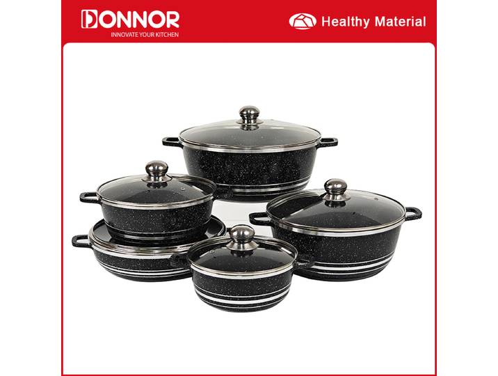 DONNOR 10 pièces batterie de cuisine ensembles marmite à soupe avec couvercle en verre en alliage d'aluminium cuisine poêle antiadhésive Pots ensembles toutes les cuisinières compatibles